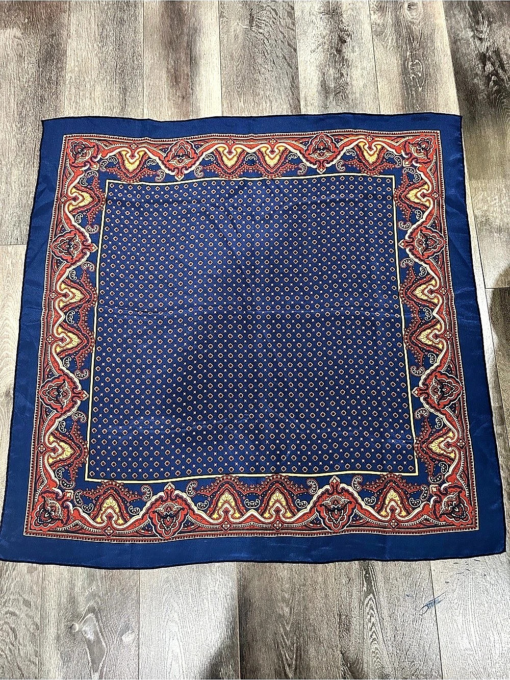 Geometric Print Scarf in Blue & Red Like New